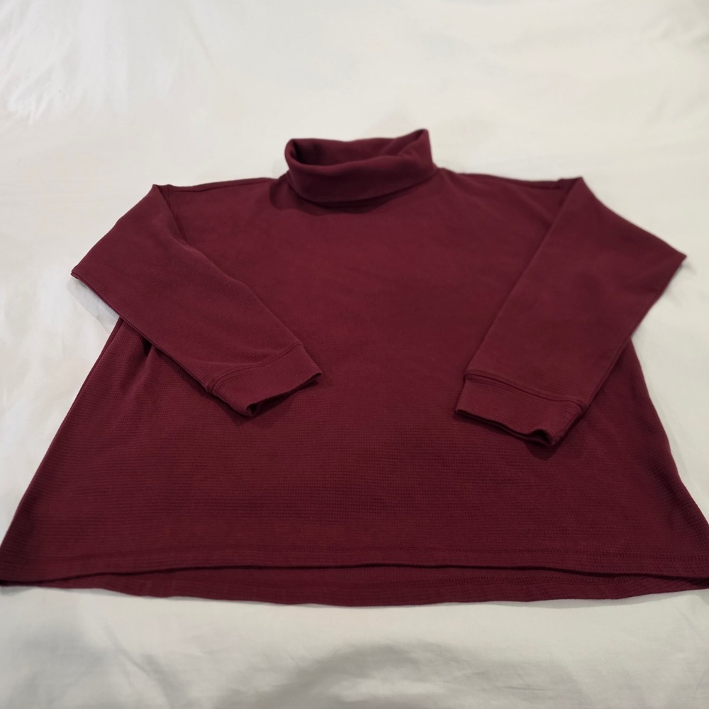 Lands End Waffle Knit Turtleneck Women XXL Burgundy Excellent Long Sleeve Tee